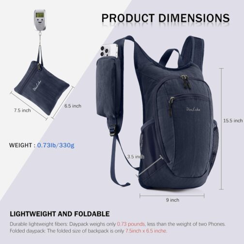 10L Small Hiking Backpack Travel Daypack Lightweight Packable Back Pack for Women Men(Dark Navy) - Image 6
