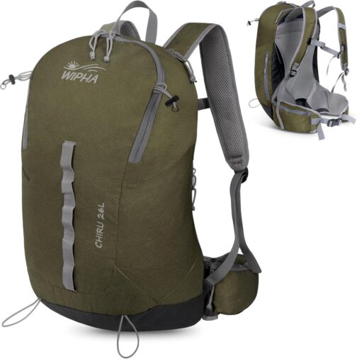 26L Lightweight Hiking Daypack with High Strength Aluminum Support, Small Travel Hiking Backpack for Women Men (Dull Green)