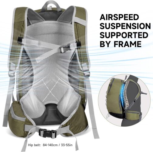 26L Lightweight Hiking Daypack with High Strength Aluminum Support, Small Travel Hiking Backpack for Women Men (Dull Green) - Image 4