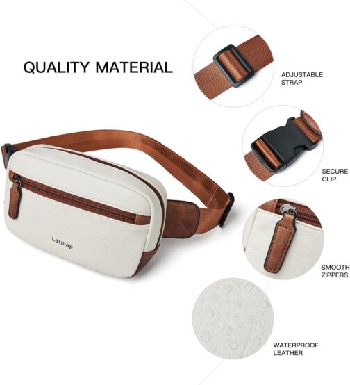 2L Fanny Packs Everywhere Belt Bag Small Fashion Crossbody Waist Pack Faux Leather Waterproof Sling Chest Bag For Women Trendy Beige - Image 5
