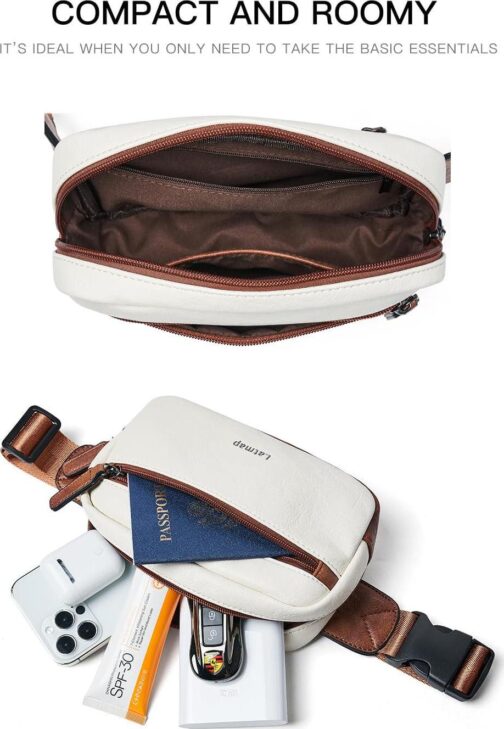 2L Fanny Packs Everywhere Belt Bag Small Fashion Crossbody Waist Pack Faux Leather Waterproof Sling Chest Bag For Women Trendy Beige - Image 4