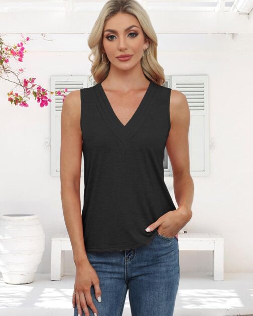 2 Pack Womens V Neck Tank Tops Tshirts 2024 Fashion Sleeveless Blouses Casual Loose Summer tees - Image 4