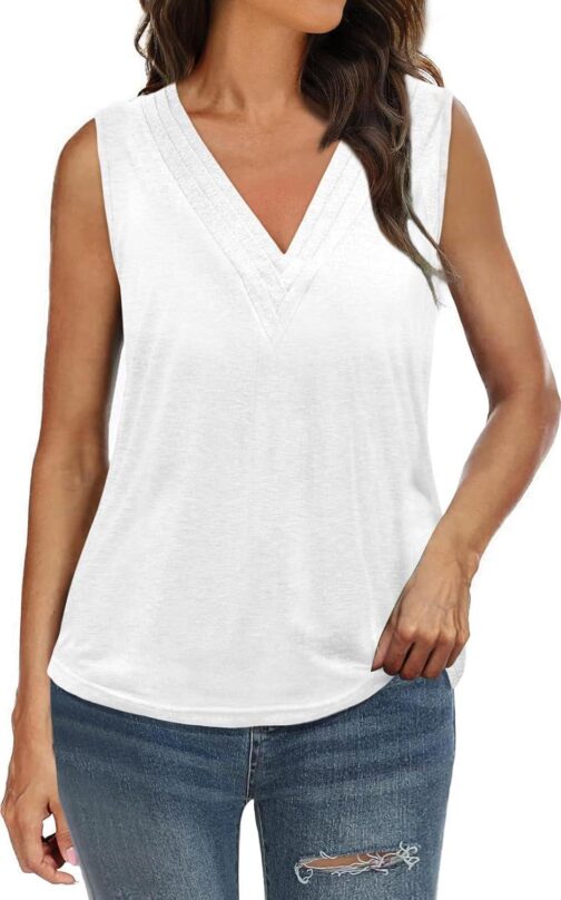 2 Pack Womens V Neck Tank Tops Tshirts 2024 Fashion Sleeveless Blouses Casual Loose Summer tees - Image 5