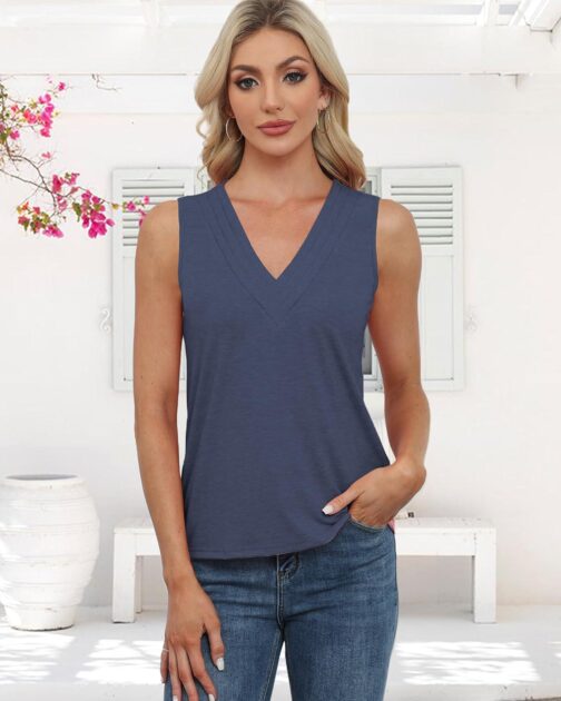 2 Pack Womens V Neck Tank Tops Tshirts 2024 Fashion Sleeveless Blouses Casual Loose Summer tees - Image 4