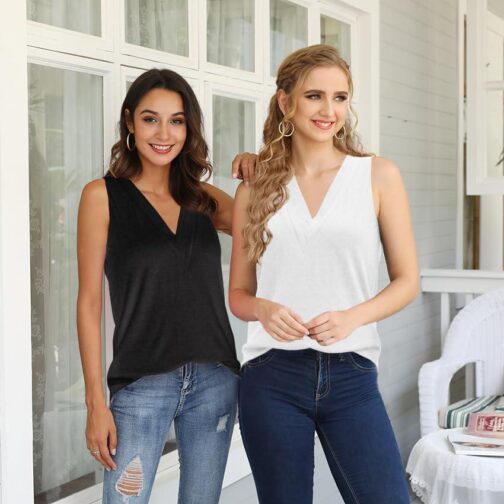 2 Pack Womens V Neck Tank Tops Tshirts 2024 Fashion Sleeveless Blouses Casual Loose Summer tees - Image 2