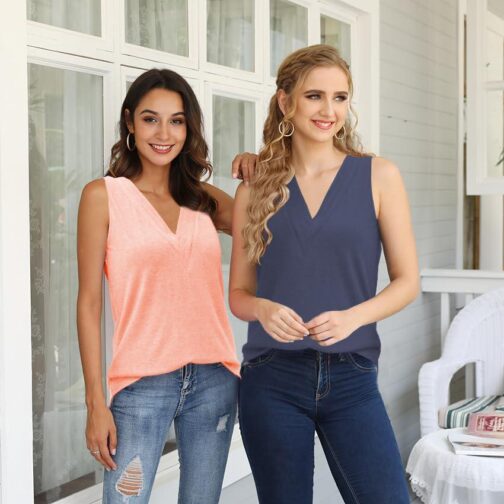 2 Pack Womens V Neck Tank Tops Tshirts 2024 Fashion Sleeveless Blouses Casual Loose Summer tees - Image 2