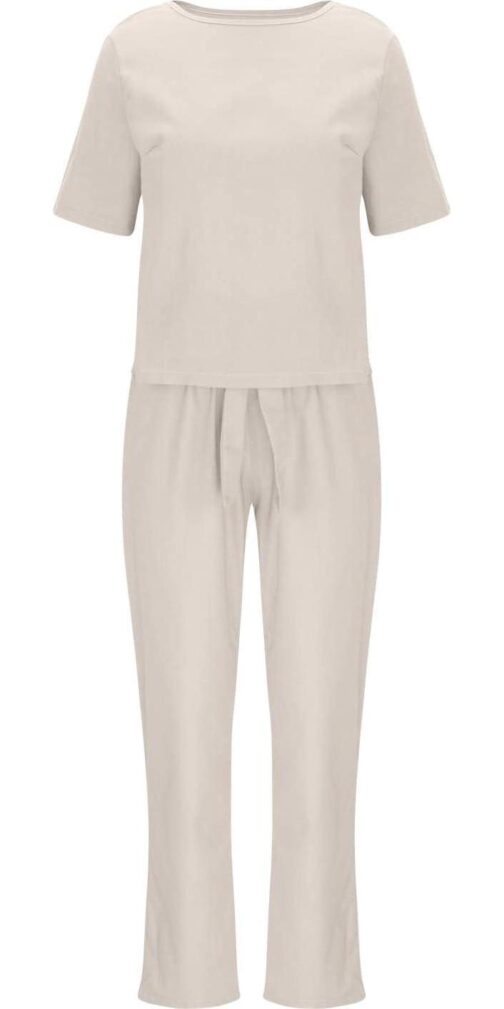 2 Piece Outfits for Women Summer Cotton Linen Casual Matching Set Short Sleeve T Shirts and Capri Pants with Pockets - Image 4
