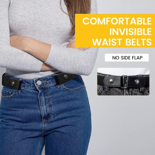 2 Pieces Elastic Belt Invisible Belt for Women Belt Without Buckle Unisex No Buckle Buckless Belt Men's Adjustable Elastic for Jeans Trousers Dress, Czarny/Kawa, Länge: 110 cm Breite: 3,5 cm - Image 3