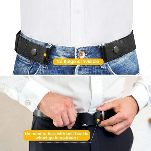 2 Pieces Elastic Belt Invisible Belt for Women Belt Without Buckle Unisex No Buckle Buckless Belt Men's Adjustable Elastic for Jeans Trousers Dress, Czarny/Kawa, Länge: 110 cm Breite: 3,5 cm - Image 4
