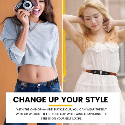 2 Pieces Elastic Belt Invisible Belt for Women Belt Without Buckle Unisex No Buckle Buckless Belt Men's Adjustable Elastic for Jeans Trousers Dress, Czarny/Kawa, Länge: 110 cm Breite: 3,5 cm - Image 7