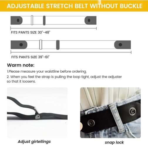 2 Pieces Elastic Belt Invisible Belt for Women Belt Without Buckle Unisex No Buckle Buckless Belt Men's Adjustable Elastic for Jeans Trousers Dress, Czarny/Kawa, Länge: 110 cm Breite: 3,5 cm - Image 2