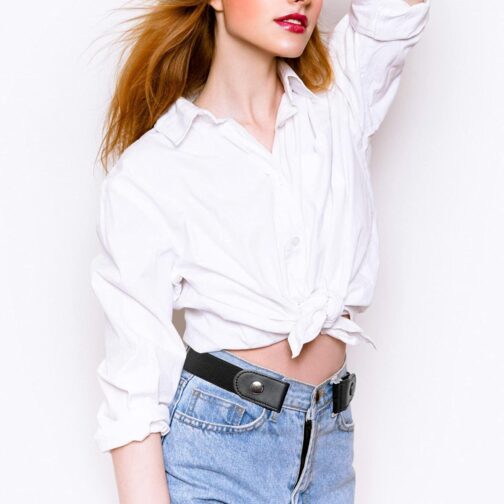 2 Pieces Elastic Belt Invisible Belt for Women Belt Without Buckle Unisex No Buckle Buckless Belt Men's Adjustable Elastic for Jeans Trousers Dress, Czarny/Kawa, Länge: 110 cm Breite: 3,5 cm - Image 5