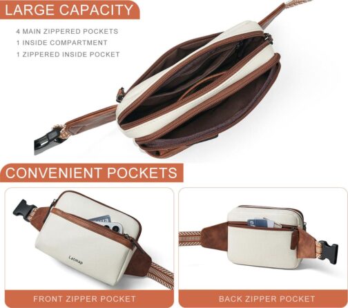 3L Fanny Pack Crossbody Bags for Women Men 4-Zipper Pockets Belt Bag Sling Waist Pack Faux Leather Chest Bum Bag - Image 3