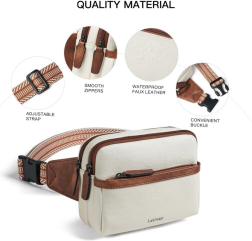 3L Fanny Pack Crossbody Bags for Women Men 4-Zipper Pockets Belt Bag Sling Waist Pack Faux Leather Chest Bum Bag - Image 4