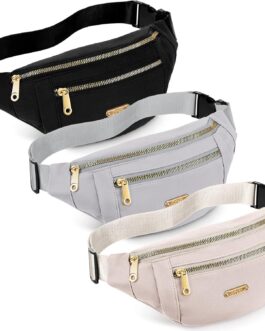 3 Pcs Waterproof Fanny Packs for Women and Men Waist Pack with Adjustable Strap Waist Pouch for Sports Running Exercise Walking Travel