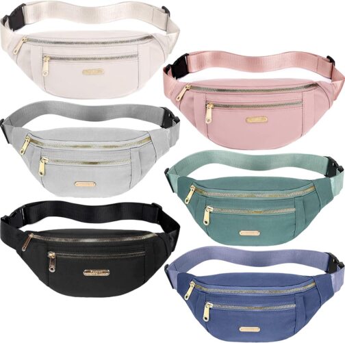 6 Pieces Fanny Pack for Women Men Fashion Waist Bag with Adjustable Strap Waterproof Fanny Packs for Travel Sports Running Hiking, 6 Color