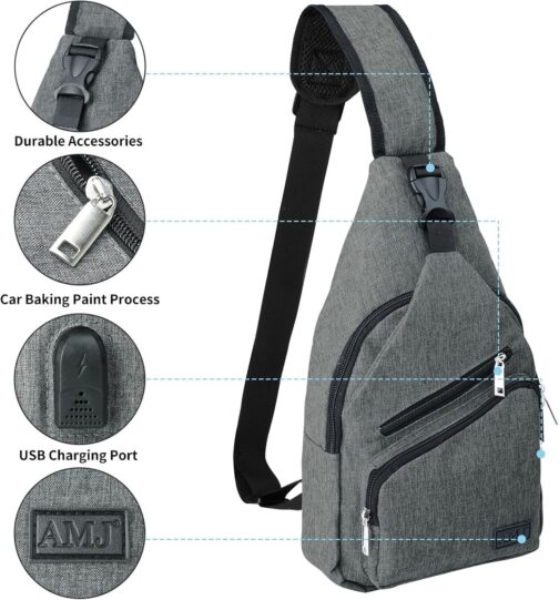 AMJ Crossbody Sling Bag Men Women, Casual Shoulder Backpack, Chest Daypack Satchel for Hiking Travel - Image 3