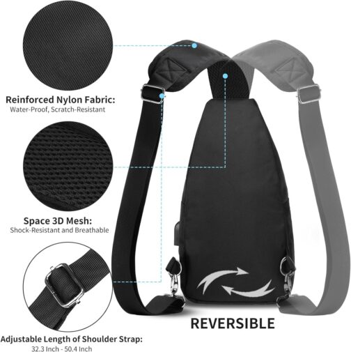 AMJ Crossbody Sling Bag Men Women, Casual Shoulder Backpack, Chest Daypack Satchel for Hiking Travel - Image 4