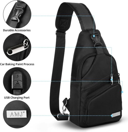 AMJ Crossbody Sling Bag Men Women, Casual Shoulder Backpack, Chest Daypack Satchel for Hiking Travel - Image 3