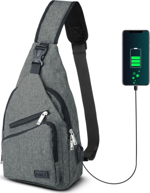 AMJ Crossbody Sling Bag Men Women, Casual Shoulder Backpack, Chest Daypack Satchel for Hiking Travel
