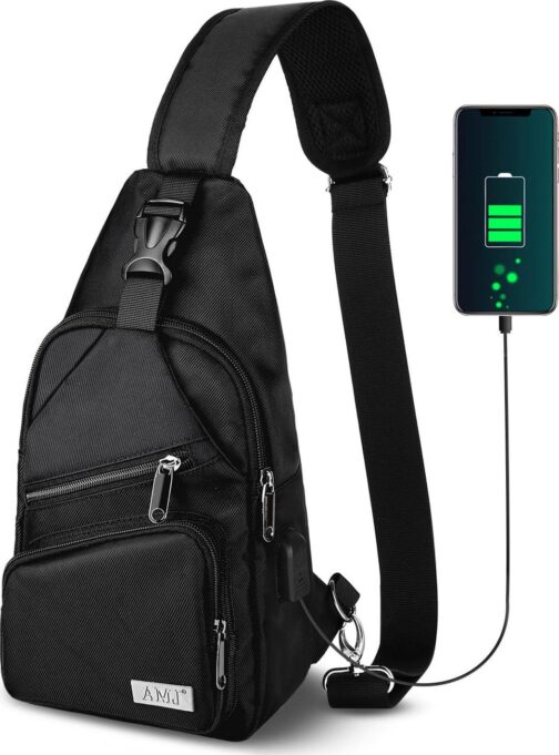 AMJ Crossbody Sling Bag Men Women, Casual Shoulder Backpack, Chest Daypack Satchel for Hiking Travel
