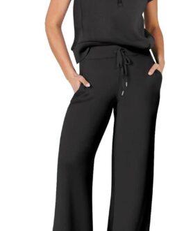 ANRABESS Women 2 Piece Outfits Sweatsuit Summer Half Zip Sweatshirt Wide Leg Pant Sweat Lounge Set Athletic Tracksuits