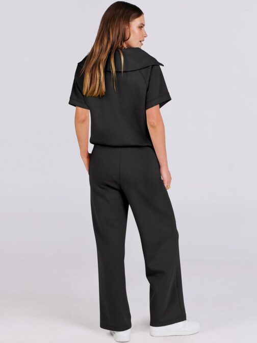 ANRABESS Women 2 Piece Outfits Sweatsuit Summer Half Zip Sweatshirt Wide Leg Pant Sweat Lounge Set Athletic Tracksuits - Image 4