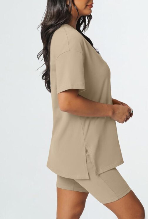 AUTOMET Womens 2 Piece Sets Summer Outfits Reversible Oversized T Shirts Tops Biker Shorts Lounge Workout Tracksuits - Image 3