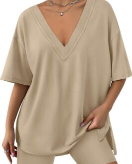 AUTOMET Womens 2 Piece Sets Summer Outfits Reversible Oversized T Shirts Tops Biker Shorts Lounge Workout Tracksuits