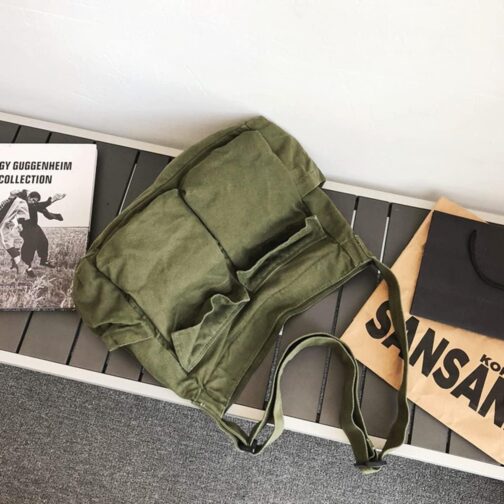 Aesthetic Cute Messenger Bag for School Vintage Black Canvas Crossbody for Women Shoulder Laptop Bag - Image 3