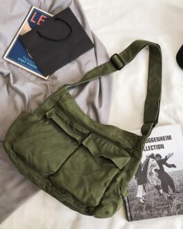 Aesthetic Cute Messenger Bag for School Vintage Black Canvas Crossbody for Women Shoulder Laptop Bag