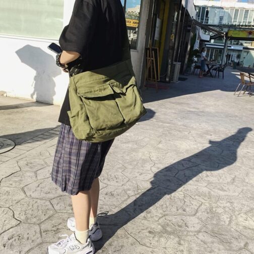 Aesthetic Cute Messenger Bag for School Vintage Black Canvas Crossbody for Women Shoulder Laptop Bag - Image 6