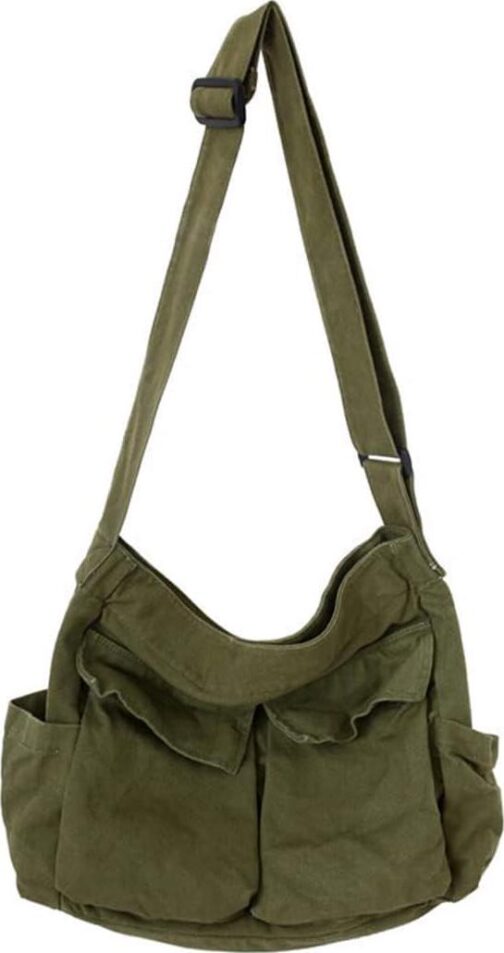 Aesthetic Cute Messenger Bag for School Vintage Black Canvas Crossbody for Women Shoulder Laptop Bag