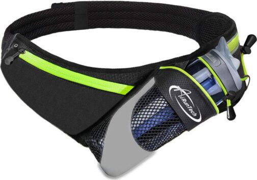 AiRunTech Upgraded No Bounce Hydration Belt Can be Cut to Size Design Strap for Any Hips for Men Women Running Belt with Water Bottle Holder with Large Pocket Fits Most Smartphones