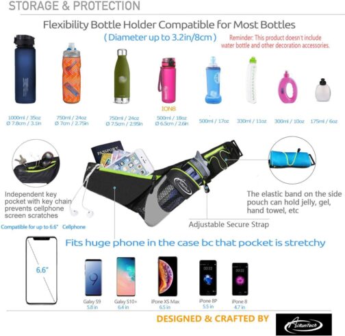 AiRunTech Upgraded No Bounce Hydration Belt Can be Cut to Size Design Strap for Any Hips for Men Women Running Belt with Water Bottle Holder with Large Pocket Fits Most Smartphones - Image 6