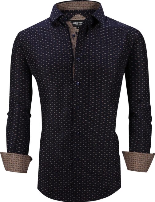 Alex Vando Mens Printed Dress Shirts Long Sleeve Regular Fit Button Down Shirt - Image 2