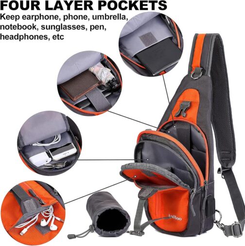 AmHoo Sling Backpack Chest Shoudler Crossbody Bag Water Resistant Hiking Daypack - Image 5