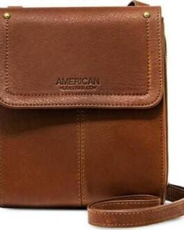 American Leather Kansas Crossbody HandBag, 100% Genuine Leather Purse, Multi-Pocket Sling Bag and Adjustable Straps for Women