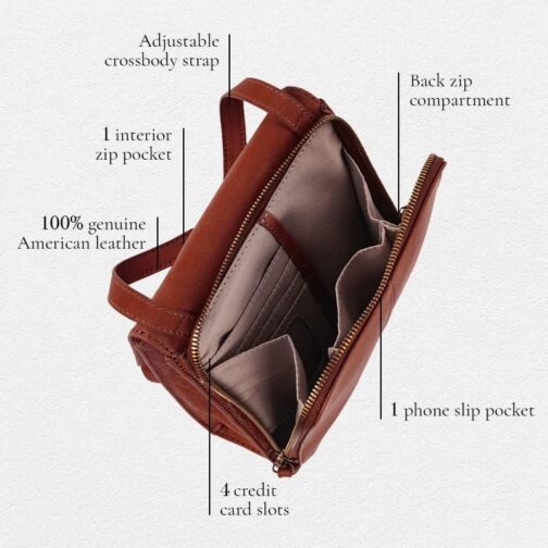 American Leather Kansas Crossbody HandBag, 100% Genuine Leather Purse, Multi-Pocket Sling Bag and Adjustable Straps for Women - Image 8