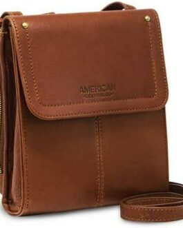American Leather Kansas Crossbody HandBag, 100% Genuine Leather Purse, Multi-Pocket Sling Bag and Adjustable Straps for Women