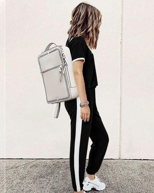Amkoyam Women's Two Piece Outfits 2024 Summer Short Sleeve Tops With Drawstring Long Pants Tracksuit Jogger Lounge Set - Image 4