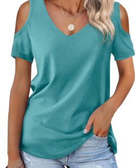 Amoretu Womens Short Sleeve Cold Shoulder Basic Tee Tops Shirts