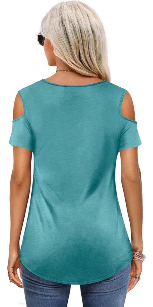 Amoretu Womens Short Sleeve Cold Shoulder Basic Tee Tops Shirts - Image 2