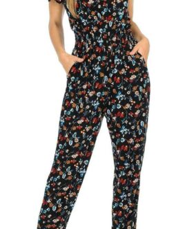 Auliné Collection Womens Short Cap Sleeve V-Neck Long Pants Romper Jumpsuit