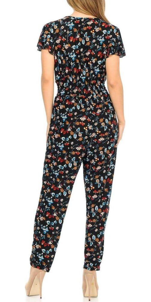 Auliné Collection Womens Short Cap Sleeve V-Neck Long Pants Romper Jumpsuit - Image 3