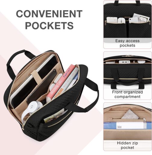 BAGSMART 17.3/15.6 Inch Laptop Bag, Briefcase for Women Computer Messenger Bag Office Travel Business, Black - Image 3