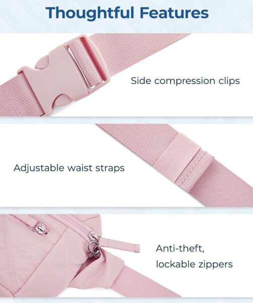BAGSMART Belt Bag for Women Fanny Pack Fashion Waist Packs with Adjustable Strap for Hiking Running Shopping Traveling, Pink - Image 4