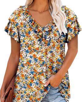 BETTE BOUTIK Womens Tops Summer V Neck Short Sleeve Tunic Shirts Tops Blouses