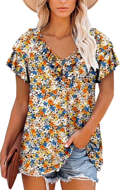 BETTE BOUTIK Womens Tops Summer V Neck Short Sleeve Tunic Shirts Tops Blouses - Image 2