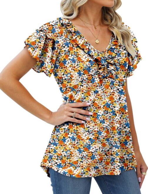 BETTE BOUTIK Womens Tops Summer V Neck Short Sleeve Tunic Shirts Tops Blouses - Image 3